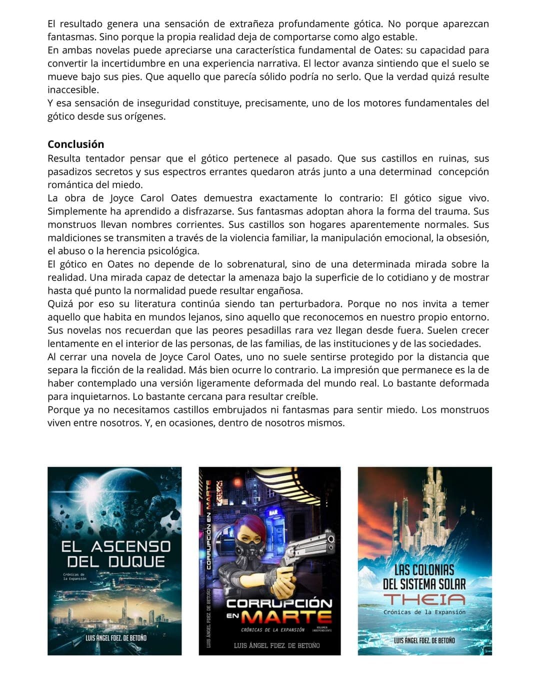Página 47 de Cuaderno Literario con la conclusión del artículo y portadas relacionadas